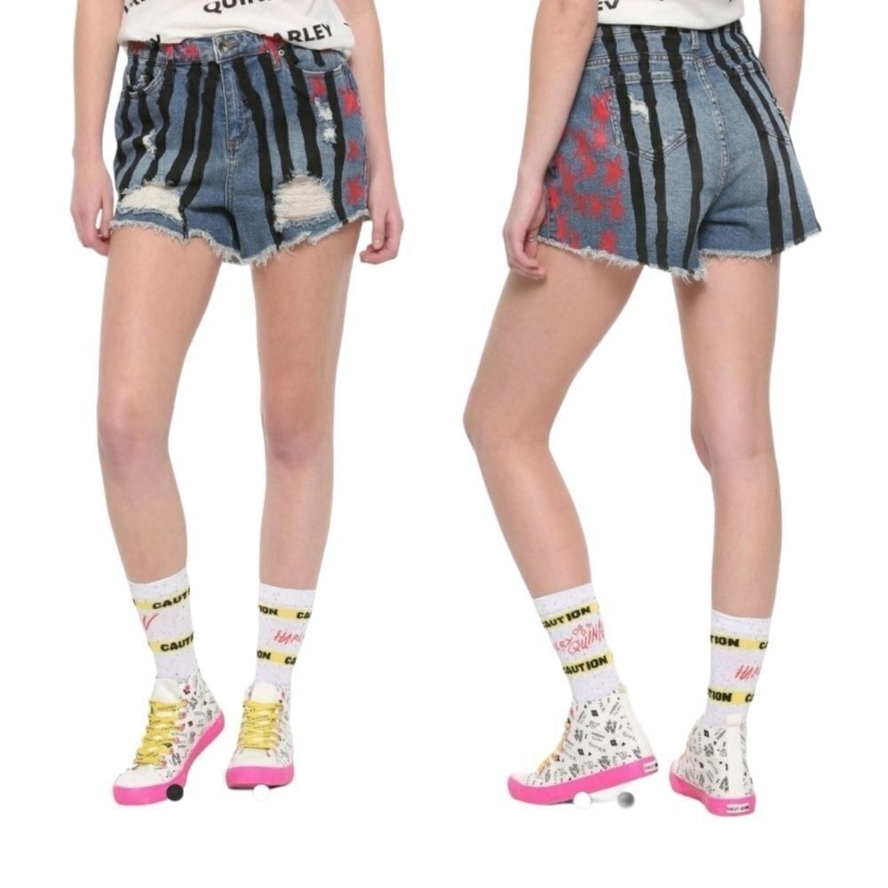 Harley Quinn Birds of Prey Denim Blue Jean Shorts Juniors size 3 Distressed